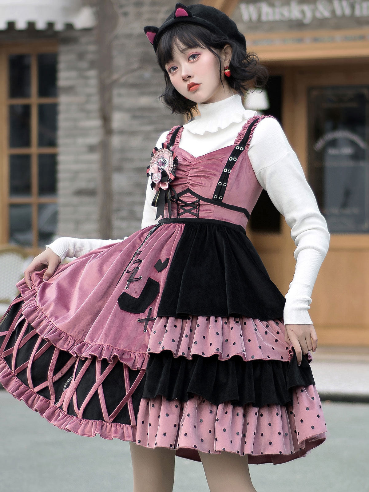 Sweet Lolita Cat Bubble Tea Print Kawaii JSK Dress 