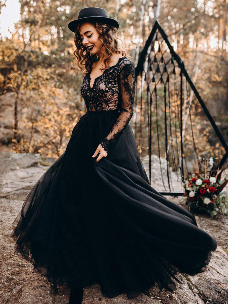 Black wedding clearance gowns with sleeves