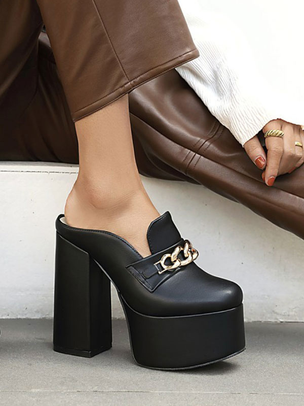 Sandali con tacco gotico Lolita Punta tonda in pelle PU Scarpe estive  Lolita nere Muli con tacco - Milanoo.com