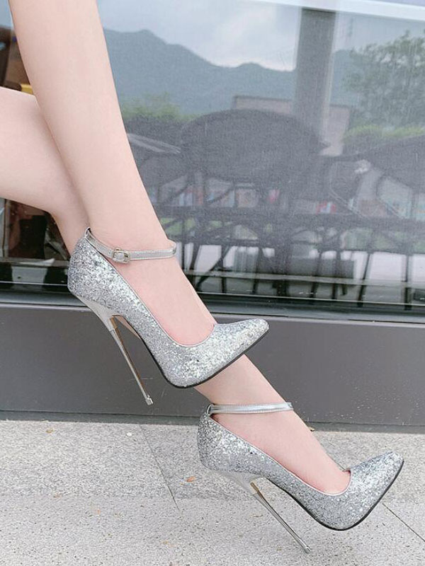 Womens Red High Heels Pointed Toe Stiletto Heel Sequined Cloth Sexy ...