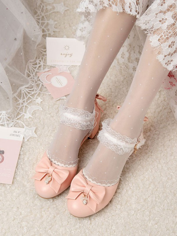 Costumes Lolita | Sweet Lolita Sandals Round Toe Chunky Heel PU Leather White Lolita Summer Ankle Strap Heels - EB88212