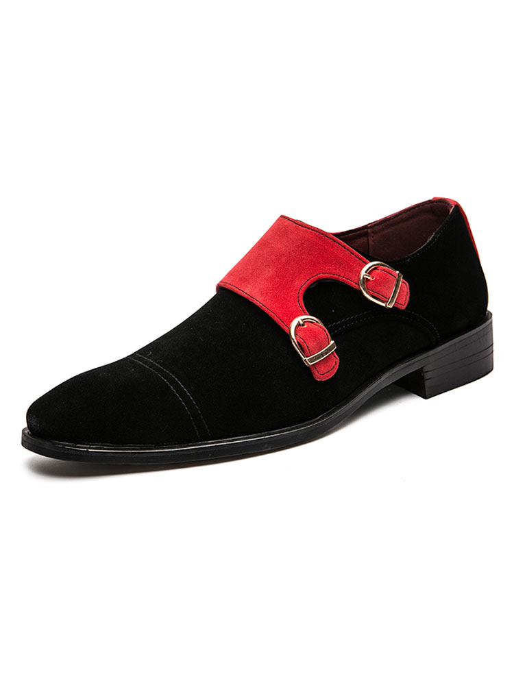 Zapatos de hombre | Zapatos mocasines negros para hombre Detalles metálicos sin cordones Bloque de color Punta redonda Cuero de PU Zapatos planos informales - MG76784