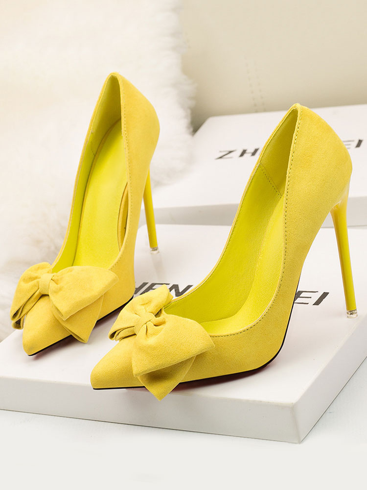 Zapatos de Mujer | Zapatos de Tacón para Mujer, Bombas Amarillas para Mujer Punta Puntiaguda, Tacones Altos Dulces de Moda - WA47661