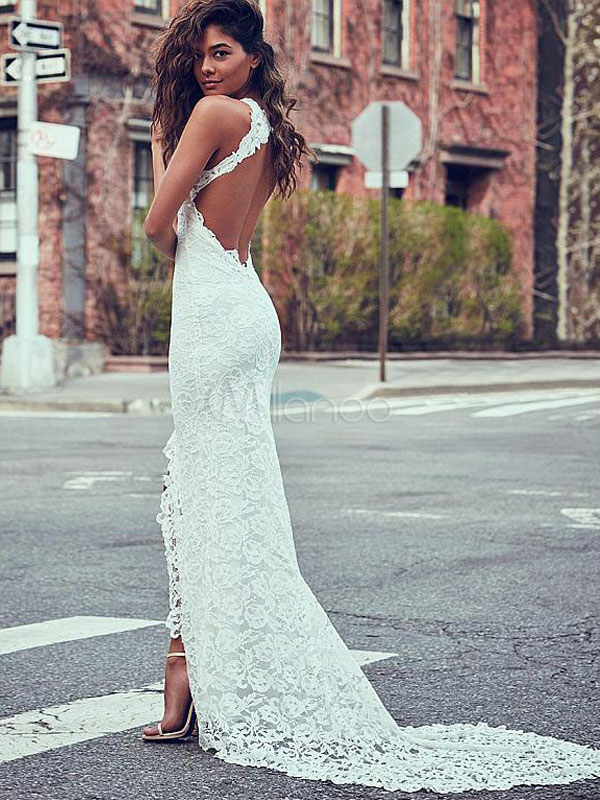 Womens White Party Dresses With Tain Backless Sleeveless Semi Lace 9588