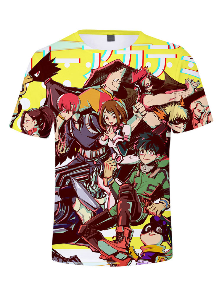 僕のヒーローアカデミアアニメクラス1 Tシャツイエロージュエルネック半袖ポリエステルサマートップアニメtシャツ Milanoo Jp