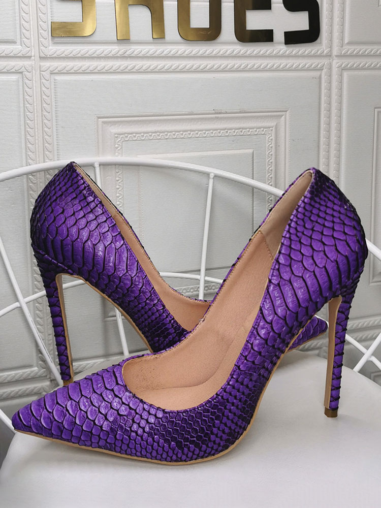 Womens Purple Stiletto Heel Pointed Toe PU Casual High Heels - Milanoo.com