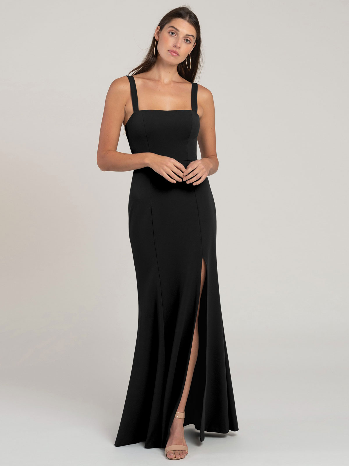 Black Evening Dress Sheath Square Neck Floor-Length Sleeveless Zipper ...