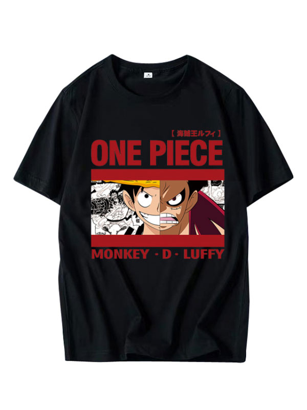 ワンピースルフィブラックtシャツジュエルネック半袖サマートップデイリーカジュアルアニメtシャツ Milanoo Jp