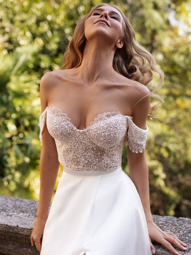 Wedding & Events Wedding Dresses | White Simple Causal Wedding Dress Satin Fabric Strapless Sleeveless Cut Out A-Line Off The Sh