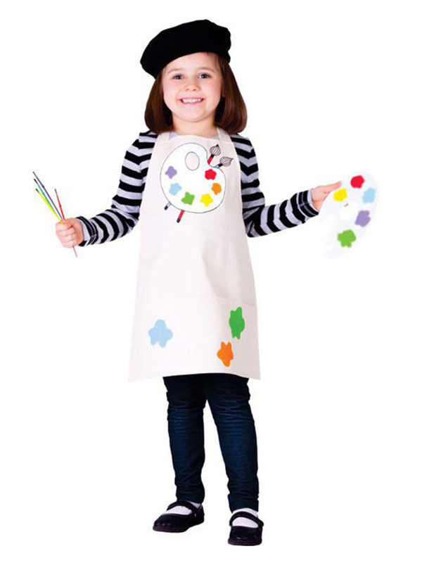 de Cosplay para niños, disfraz blanco de pintor, delantal superior, sombrero, conjunto de 3 piezas, Halloween - Costumeslive.com