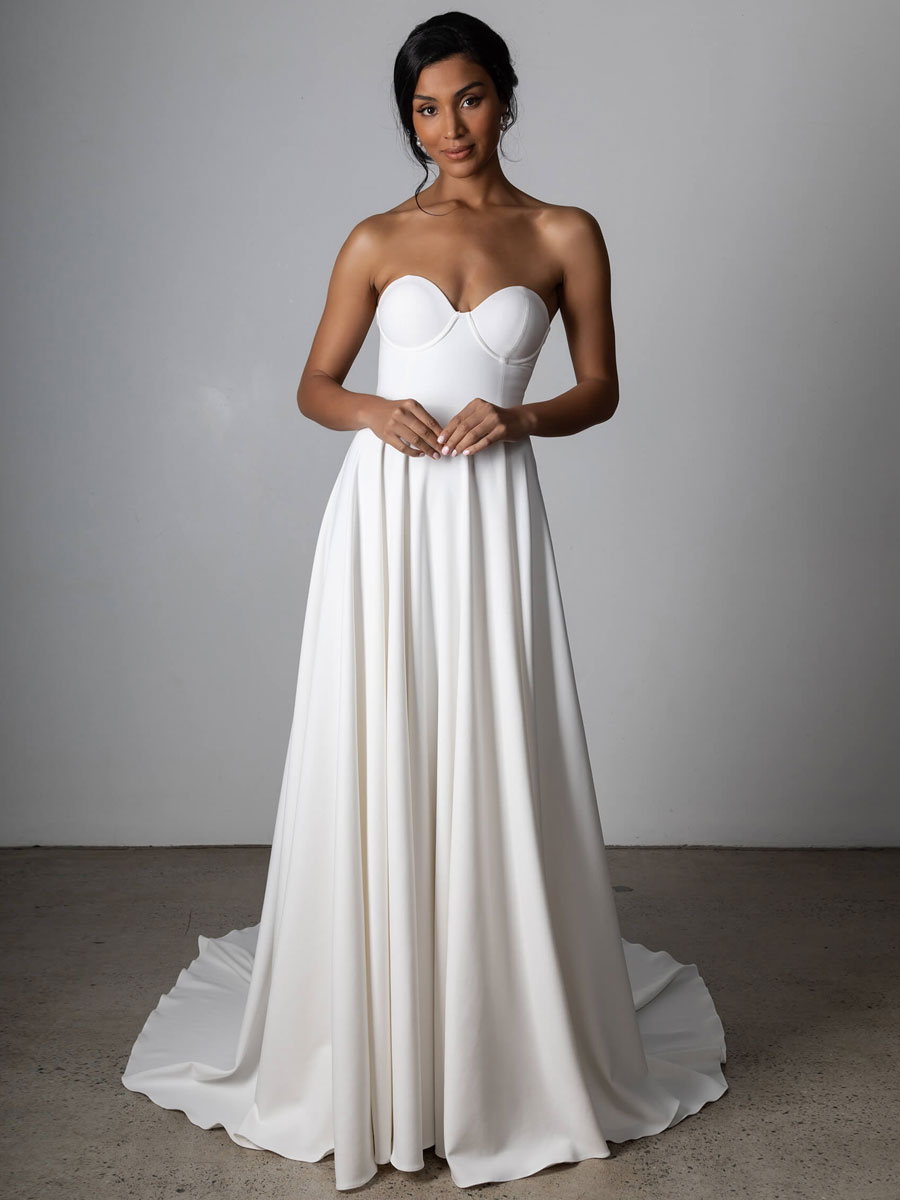 Wedding & Events Wedding Dresses | White Simple Causal Wedding Dress Satin Fabric Strapless Sleeveless A-Line Bridal Dresses Wit