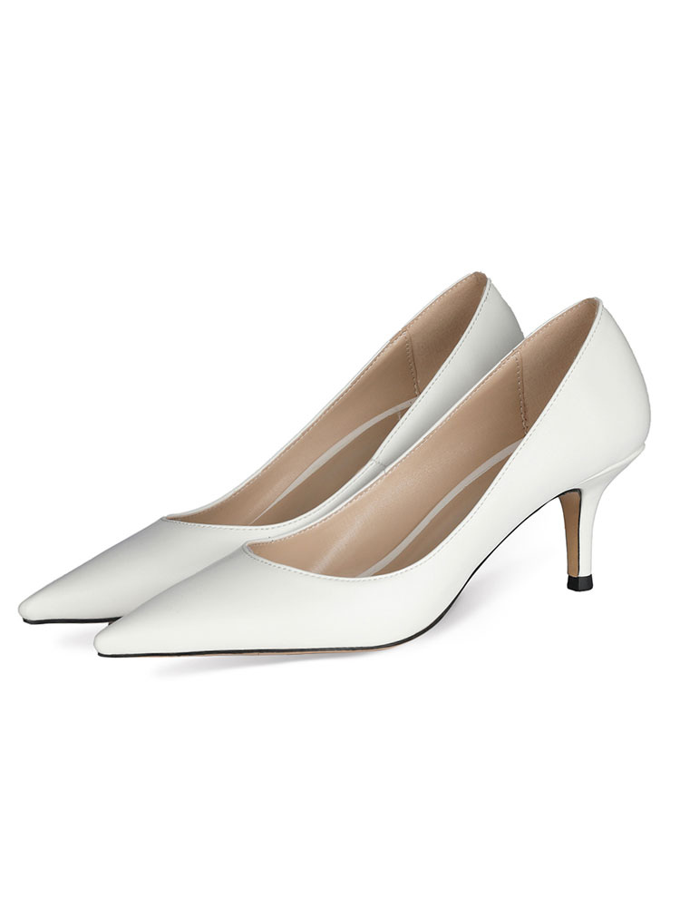 Zapatos de Mujer | Mujeres Tacones medio-bajos Punta puntiaguda blanca Cuero de PU Bombas elegantes Tacones sexy - IN65044