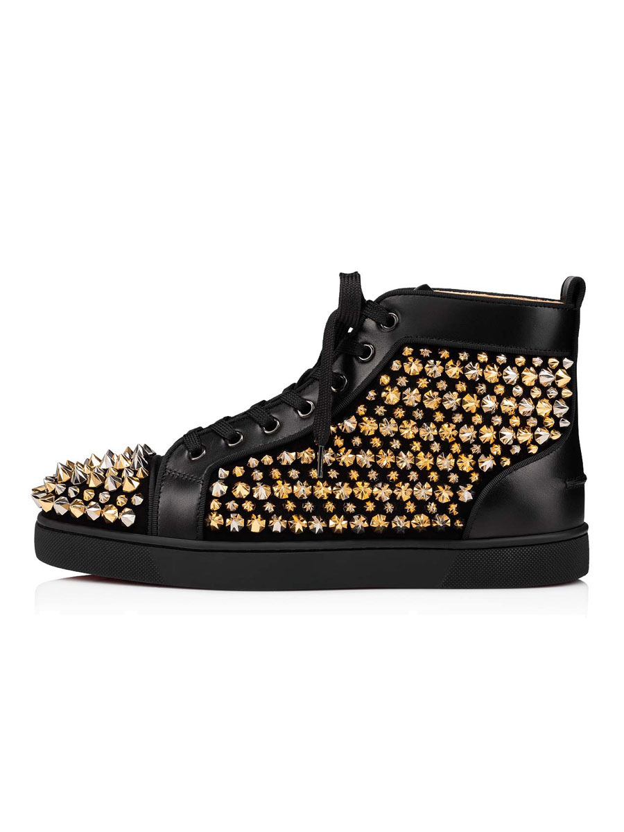 Men's Lace Up High Top Sneakers With Gold Spikes - Milanoo.com
