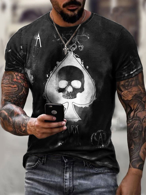 Camisetas negras para hombre Camiseta de de manga corta con estampado de cuello joya chic -