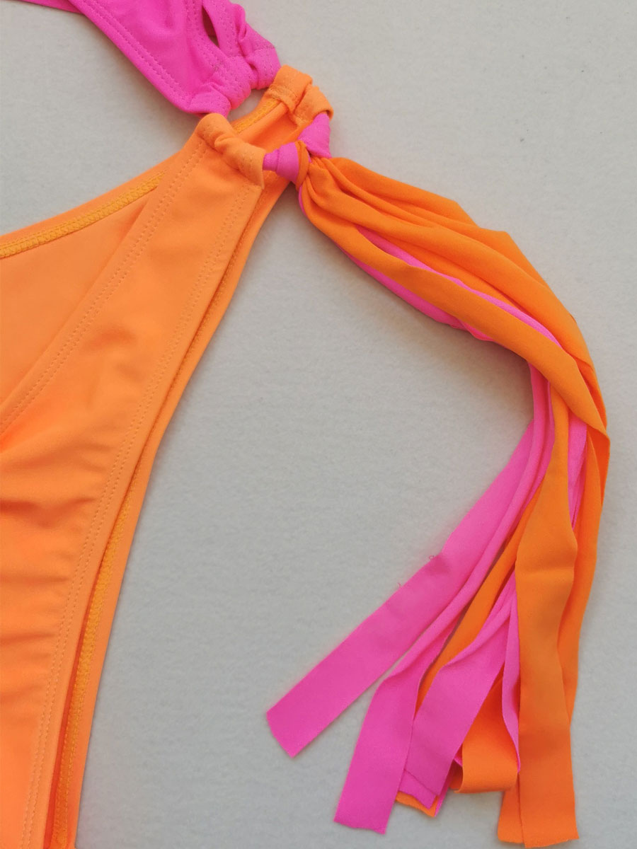 Women's Clothing Swimsuits & Cover-Ups | Fringe U Neck Irregular High Waisted One Piece Swimsuits In Orange - YH29608
