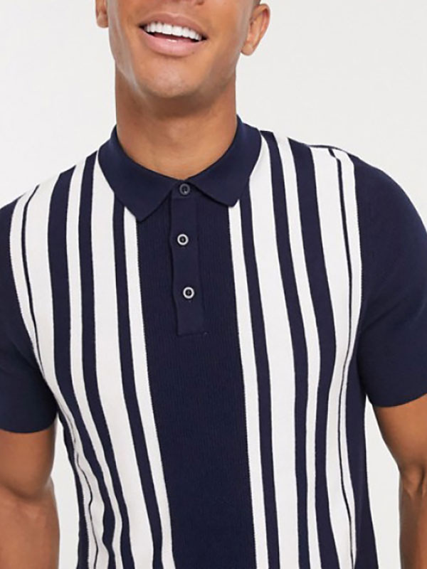 Polo da uomo a righe Colletto con risvolto Maniche corte Magliette polo  eleganti blu scuro lavorate a maglia slim fit - Milanoo.com