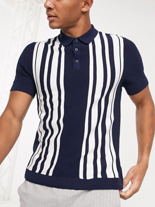 Polo da uomo a righe Colletto con risvolto Maniche corte Magliette polo  eleganti blu scuro lavorate a maglia slim fit - Milanoo.com