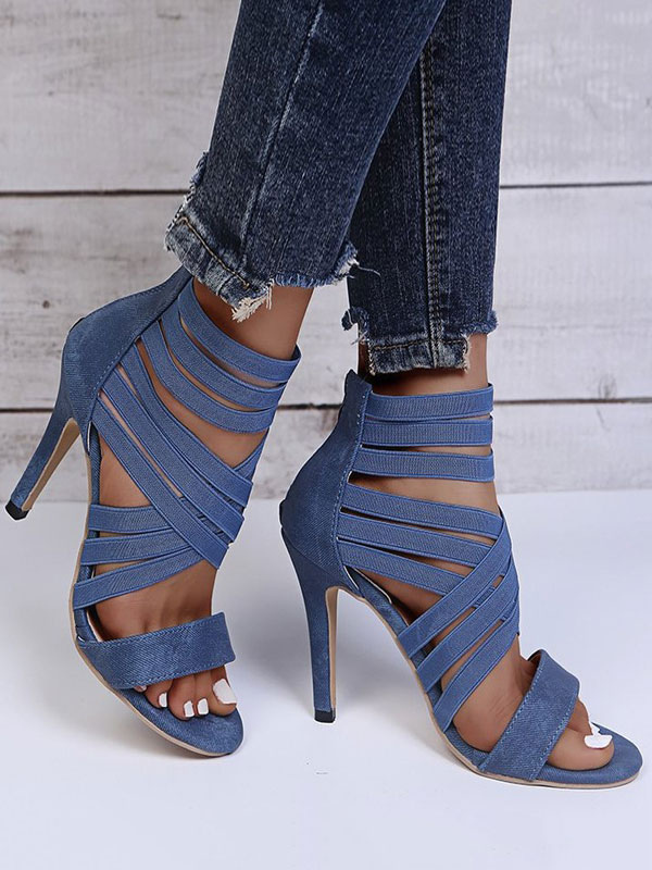 Chaussures Chaussures femme | Sandales femme bleu à zip talon haut - BK56772