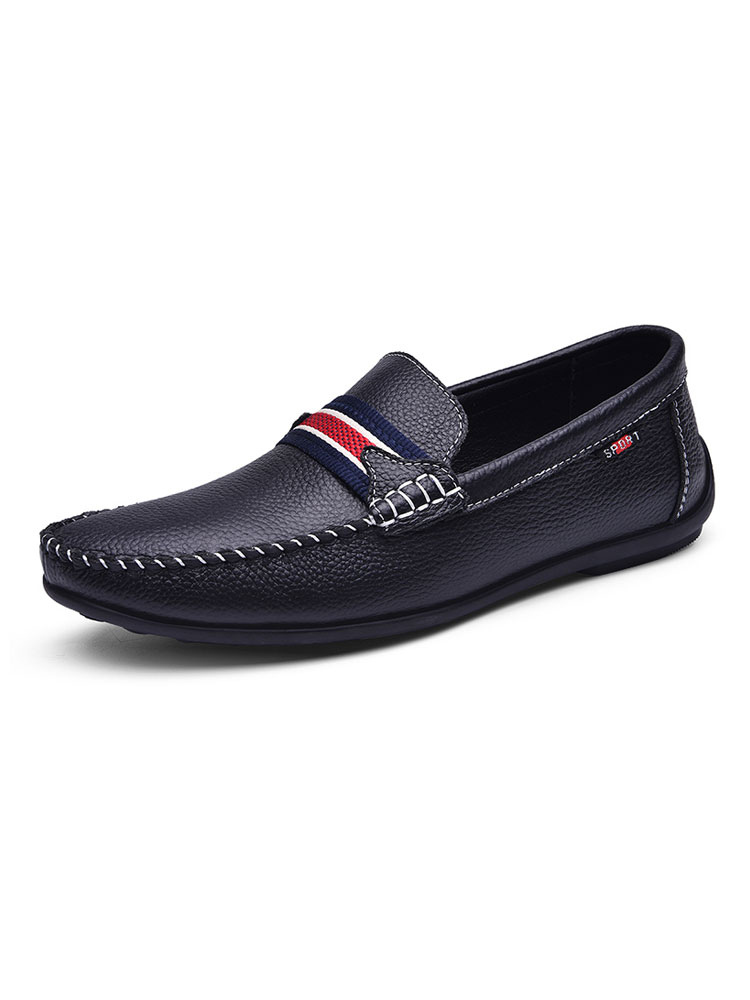 Zapatos de hombre | Mocasines para hombre Zapatos sin cordones con correa de monje Punta redonda Cuero de PU Zapatos planos casuales negros - PG41637