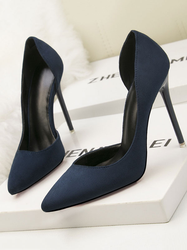 Chaussures Chaussures femme | Escarpins femme talons hauts bout pointu talon aiguille bleu Royal en daim - RC16023