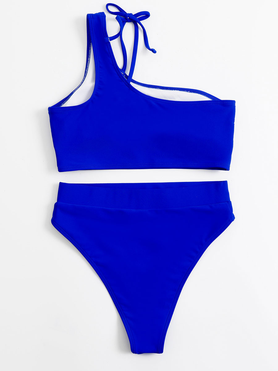 Women's Clothing Swimsuits & Cover-Ups | Monokini Swimsuits Blue Lace Up One Shoulder Irregular High Waisted Summer Beach Bathing Suits For Women - PM65053