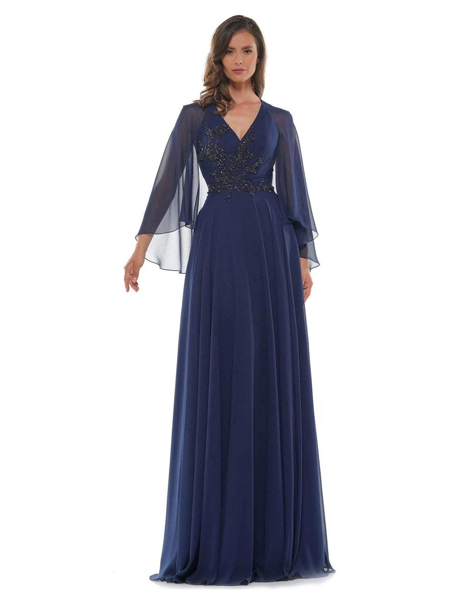 Blue Grey Party Dress For Mother Of The Bride Chiffon Shawl VNeck Long