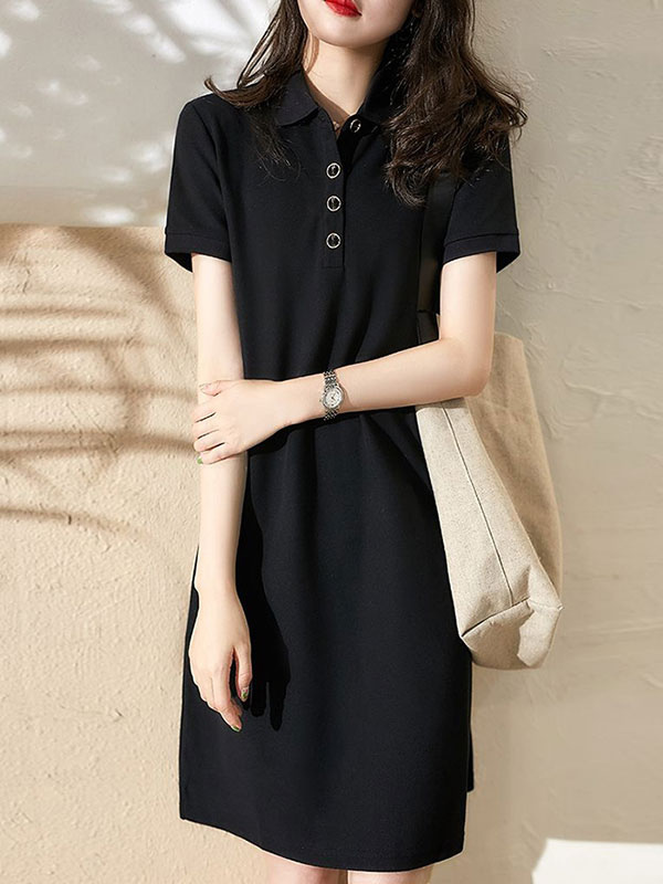 夏ワンピース ブラック ビーチワンピース ポリエステル 折り襟 半袖 ミモレ 丈 レディースワンピース レディースファッション Milanoo Jp