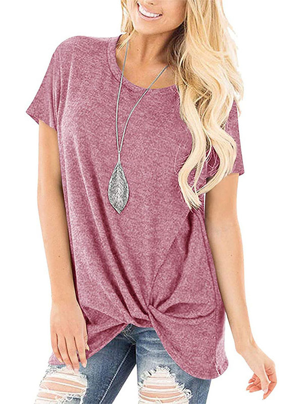 Women's Clothing Tops | Women Purple Blouse Short Sleeves Cotton Jewel Neck Casual T-Shirt - KR43609