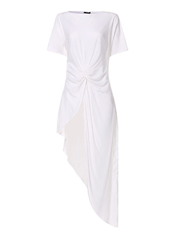 Mode Femme Tops | Chemisier blanc pour femme T-shirt décontracté en polyester à manches courtes et col bijou - BF28791