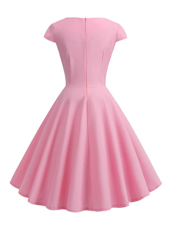 Women's Clothing Dresses | Summer Dress Pink V-Neck Short Sleeve Beach Midi Dress - CX04801