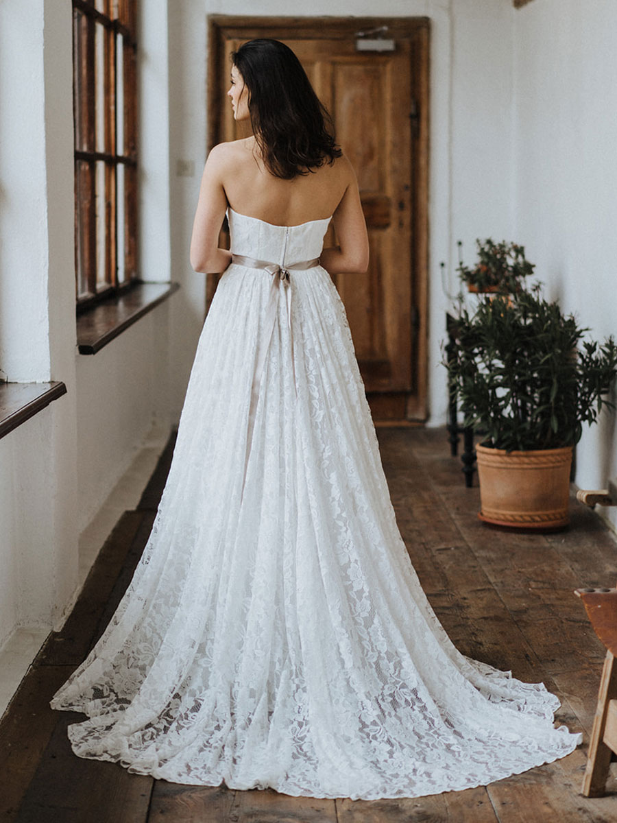 Wedding & Events Wedding Dresses | Simple Causal Wedding Dresses Lace Wedding Gowns Strapless A-Line Bridal Gowns - MN99165