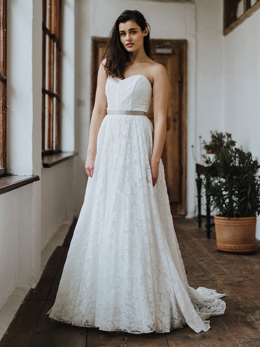 Wedding & Events Wedding Dresses | Simple Causal Wedding Dresses Lace Wedding Gowns Strapless A-Line Bridal Gowns - MN99165