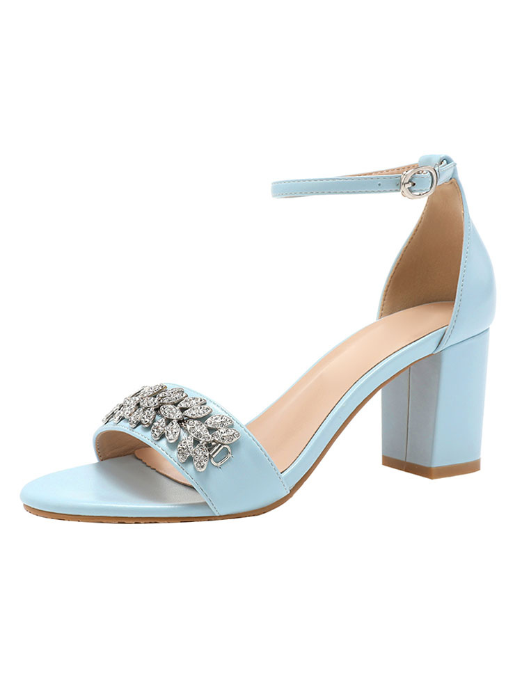 Zapatos de Mujer | Sandalias de tacón para mujer Tacón grueso azul Punta abierta Tacones de correa de tobillo de cuero de PU - GT29356