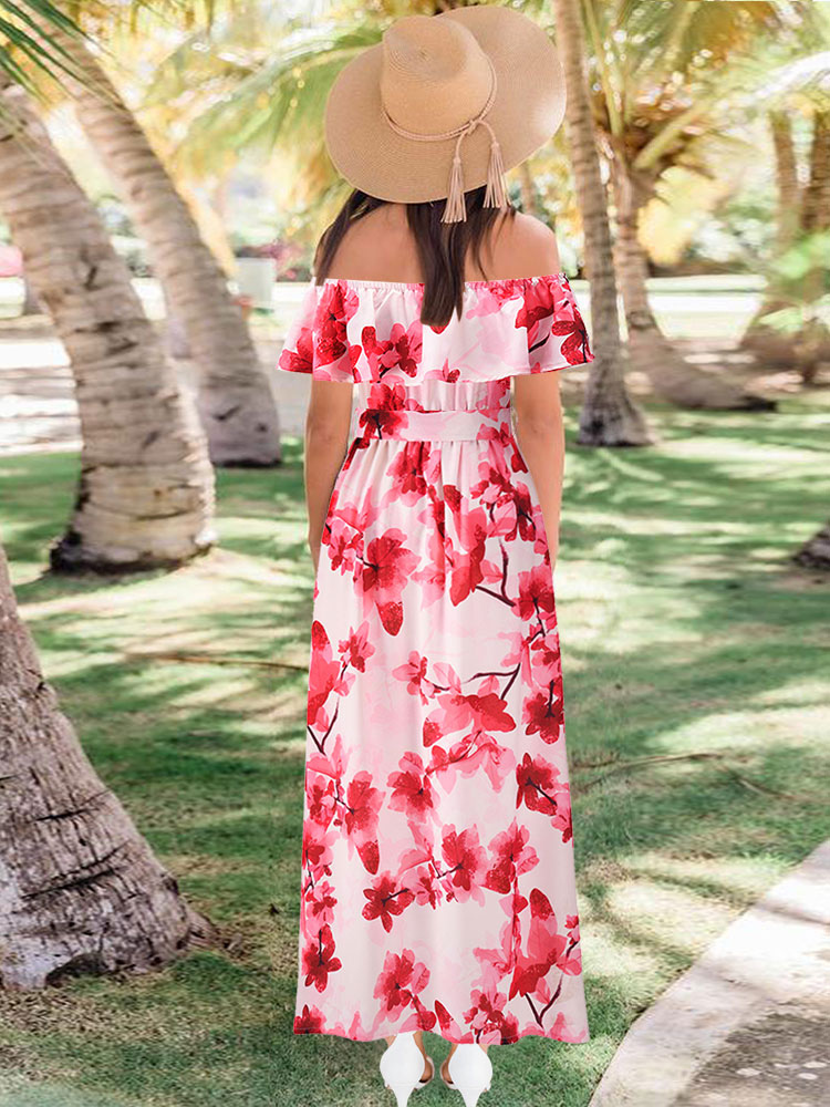 total Recommended Inca Empire Maxi Dresses Sleeveless White Floral Printed Pattern Bateau Neck Lace Up  Open Shoulder Polyester Floor Length Dress - Milanoo.com