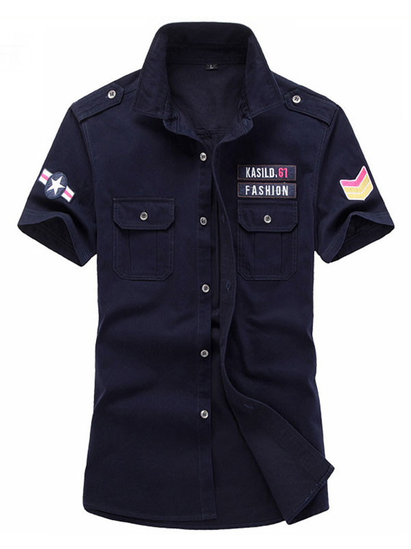 Men's Clothing Shirts | Casual Shirt For Man Turndown Collar Casual Asymmetrical Patchwork Dark Navy Men's Shirts - QM52158