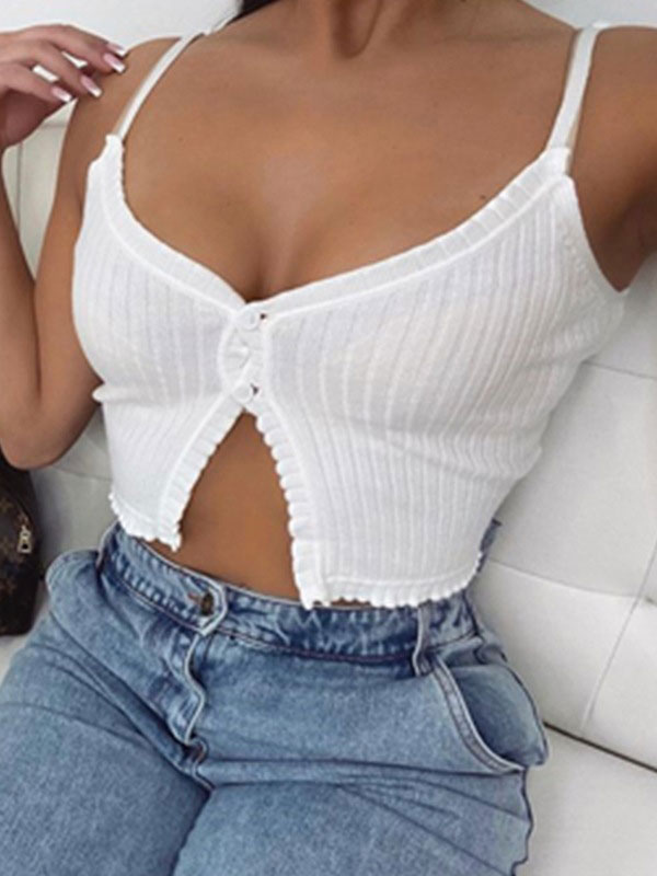 Women's Clothing Tops | White Cami Top For Women Straps Neck Sleeveless Polyester Sexy Camis - BW66942