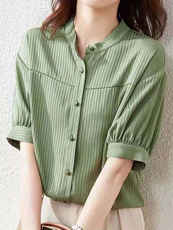 blouse for women Hunter Green Jewel Neck Casual Short Sleeves Polyester