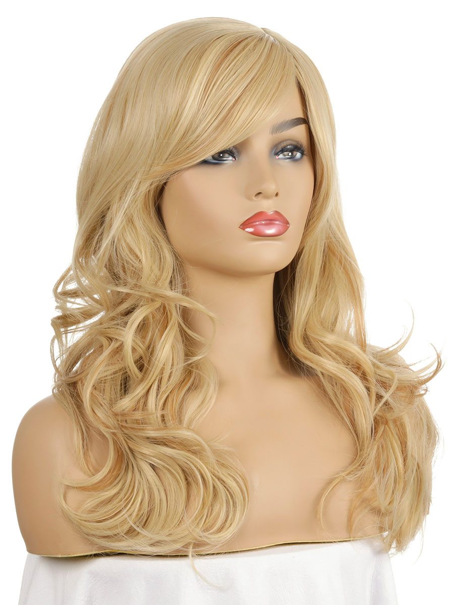 Women's Clothing Accessories | Long Wig For Woman Blond Side-swept Bangs Heat-resistant Fiber Chic Tousled Long Synthetic Wigs -