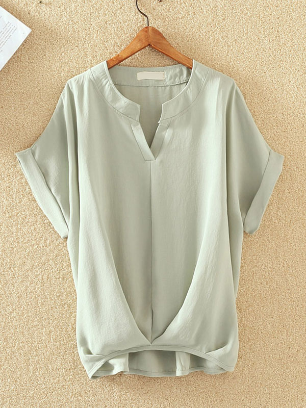 shirt for women White Polyester V-Neck Classic Short Sleeves Tops ...