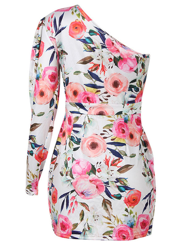 Women's Clothing Dresses | Summer Dress One Shoulder Split Front Floral Print Polyester Beach Dress - XC69195