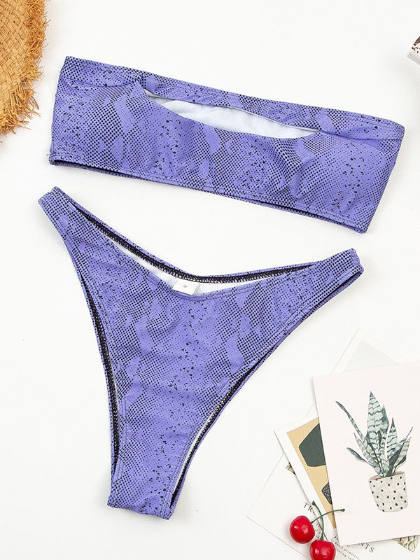 Women's Clothing Swimsuits & Cover-Ups | Two Piece Swimsuits Purple Others Snake Print Cut Out Strapless Backless High Waisted Bathing Suits For Women - KY19723