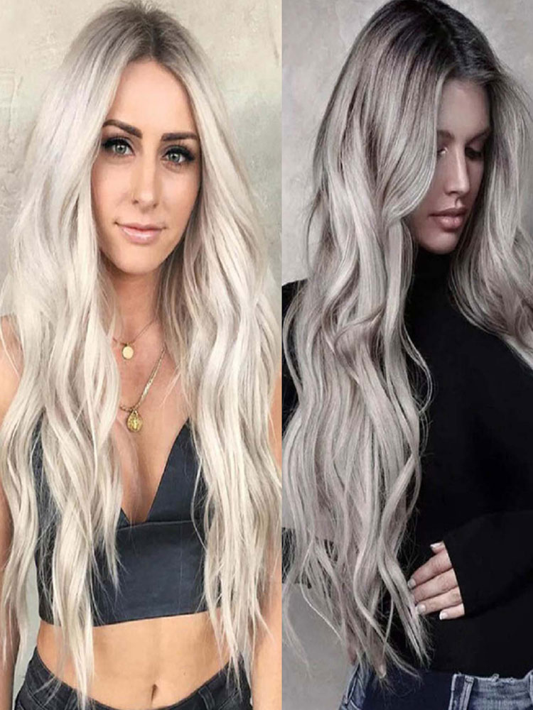 Women's Clothing Accessories | Women Long Wig Silver Curly Heat-Resistant Fiber Chic Tousled Long Synthetic Wigs - EN06575