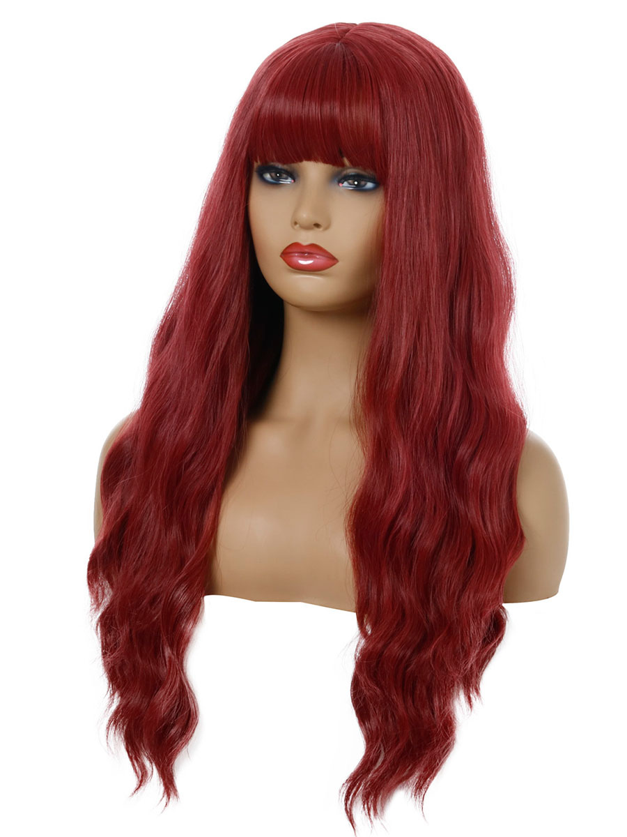 Women's Clothing Accessories | Women Long Wig Burgundy Centre Parting Heat-Resistant Fiber Chic Tousled Long Synthetic Wigs - CD