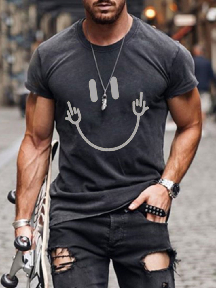 Men's Clothing T-Shirts & Tanks | T-shirts Chic Jewel Neck Printed Short Sleeves - IJ38428