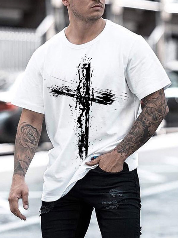 Men's Clothing T-Shirts & Tanks | T-shirts Chic Jewel Neck Printed Short Sleeves - IC98960
