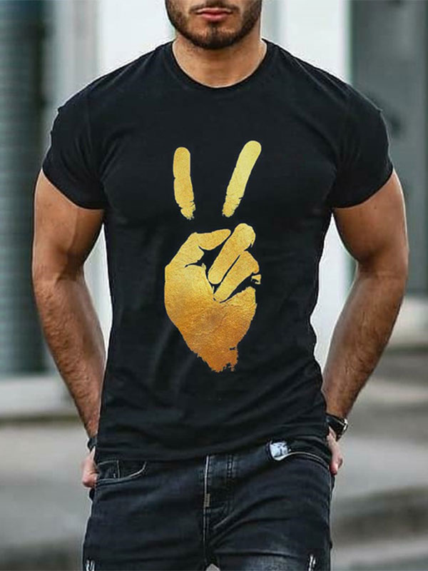 Men's Clothing T-Shirts & Tanks | T-shirts Chic Jewel Neck Printed Short Sleeves - VD39033