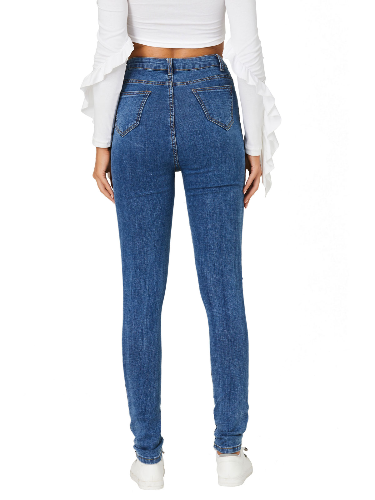 Women's Clothing Women's Bottoms | Women Denim Pants Royal Blue Raised Waist Trousers Cowboy Tapered Fit Jeans - FC43254