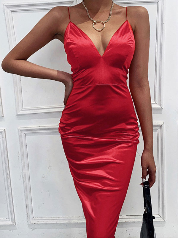 Women's Clothing Clubwear | Party Dresses Red V-Neck Sleeveless Knee Length Semi Formal Dress - AD12576