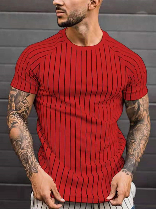 Men's Clothing T-Shirts & Tanks | T-shirts Casual Jewel Neck Stripes Short Sleeves - XS97847