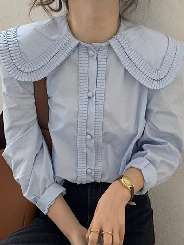blouse for women Baby blue Polyester Designed Neckline Casual Long ...